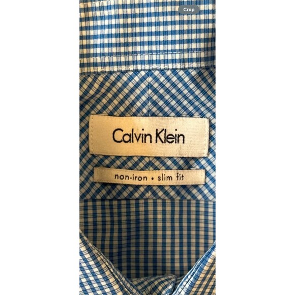 Calvin Klein Mens Slim Fit Dress Shirt Size L Blue Non Iron Stretch Office Work - Picture 4 of 7